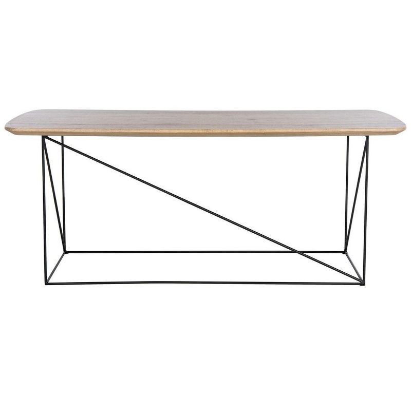 Transitional Taupe and Black Rectangular Coffee Table with Iron Legs