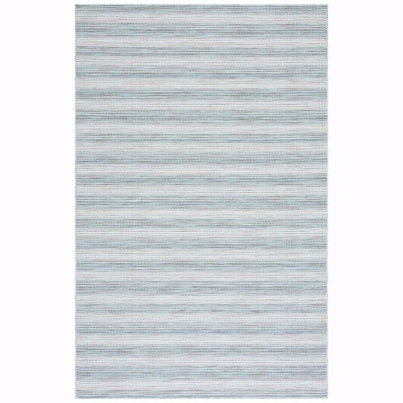 Aqua and Ivory Striped 8' x 10' Indoor/Outdoor Area Rug