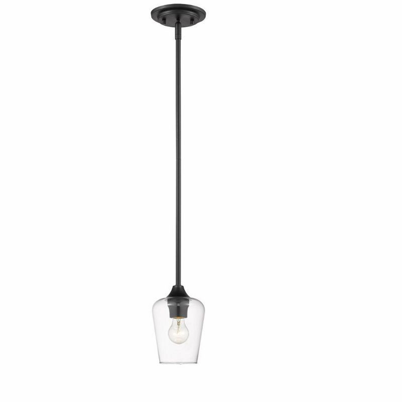 Elegant Mid Century Modern Mini-Pendant in Matte Black with Glass Shade