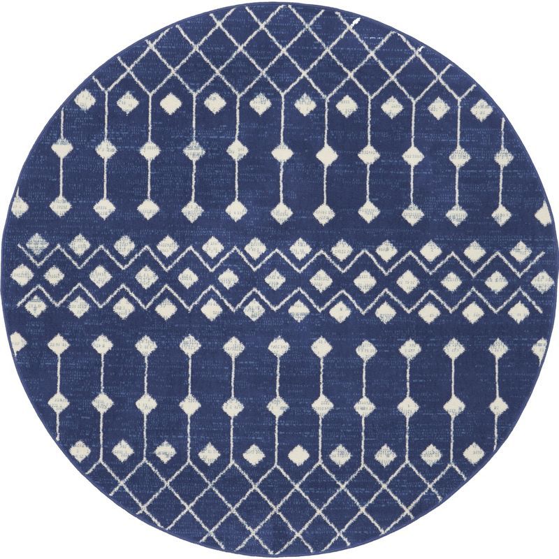 Navy Moroccan Diamond 5'3" Synthetic Round Area Rug