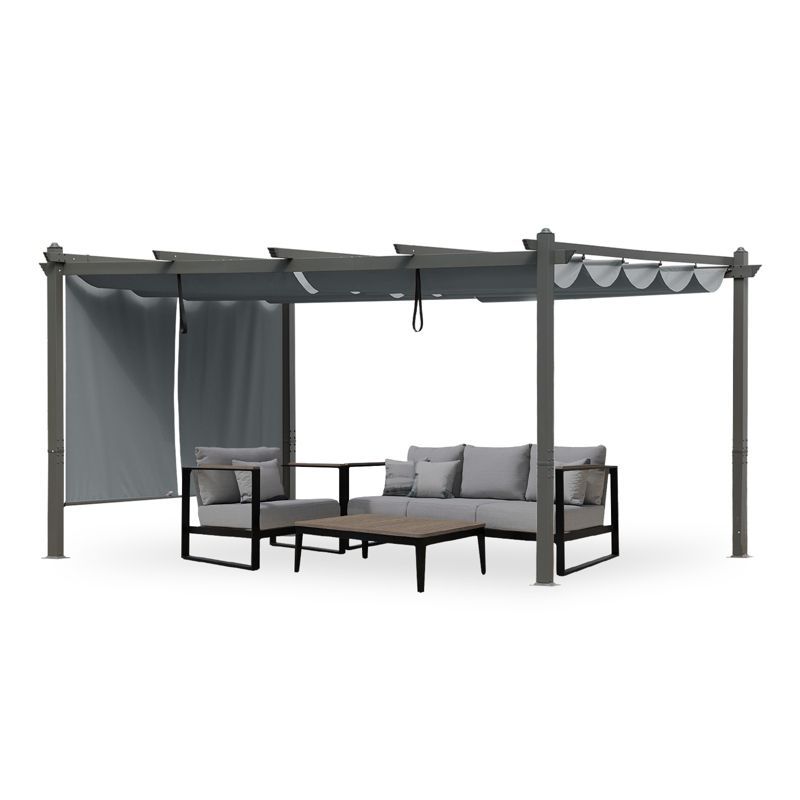 Gray Aluminum Patio Pergola with Adjustable Canopy and Sun Shade