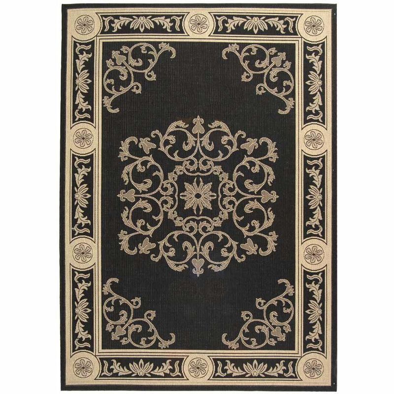 Black and Sand Baroque Print Outdoor Runner Rug