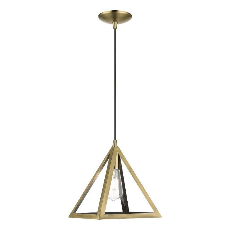 Antique Brass Triangular Glass Pendant Light for Indoor/Outdoor