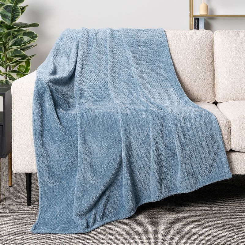 Dusty Blue Chevron Pattern Fleece Throw Blanket, 50x60 Inches