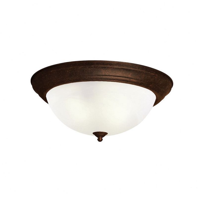 Transitional Tannery Bronze 15'' Dome Ceiling Light with Alabaster Swirl Glass