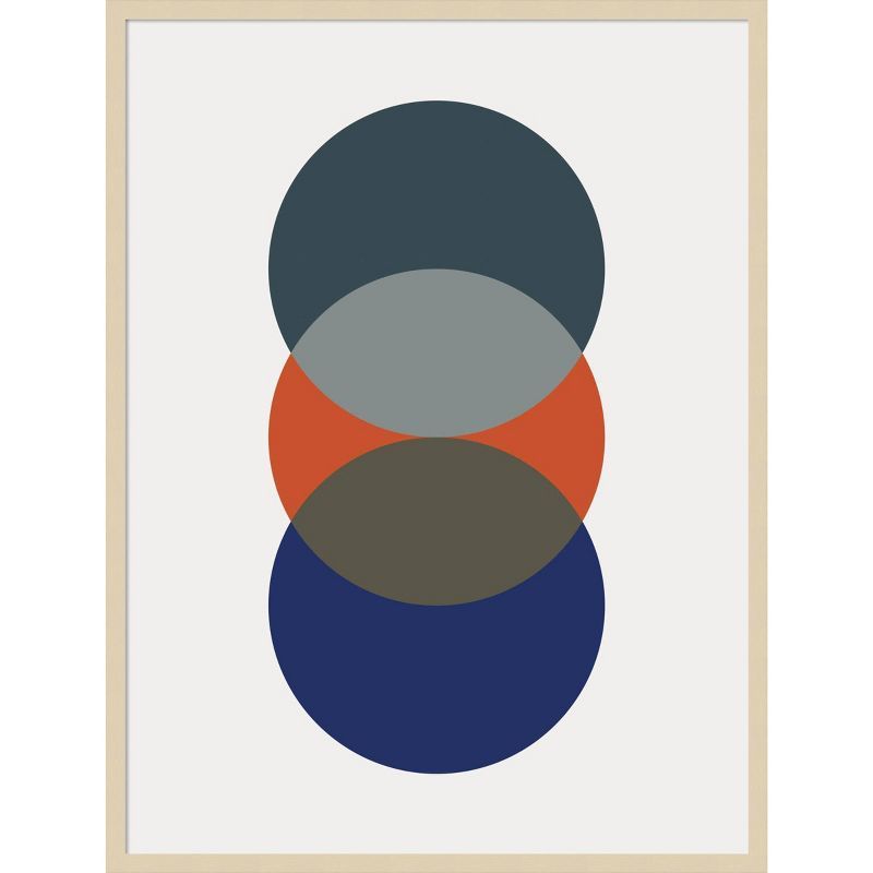 Layered Retro Modern Circles Abstract Print with Hardwood Frame