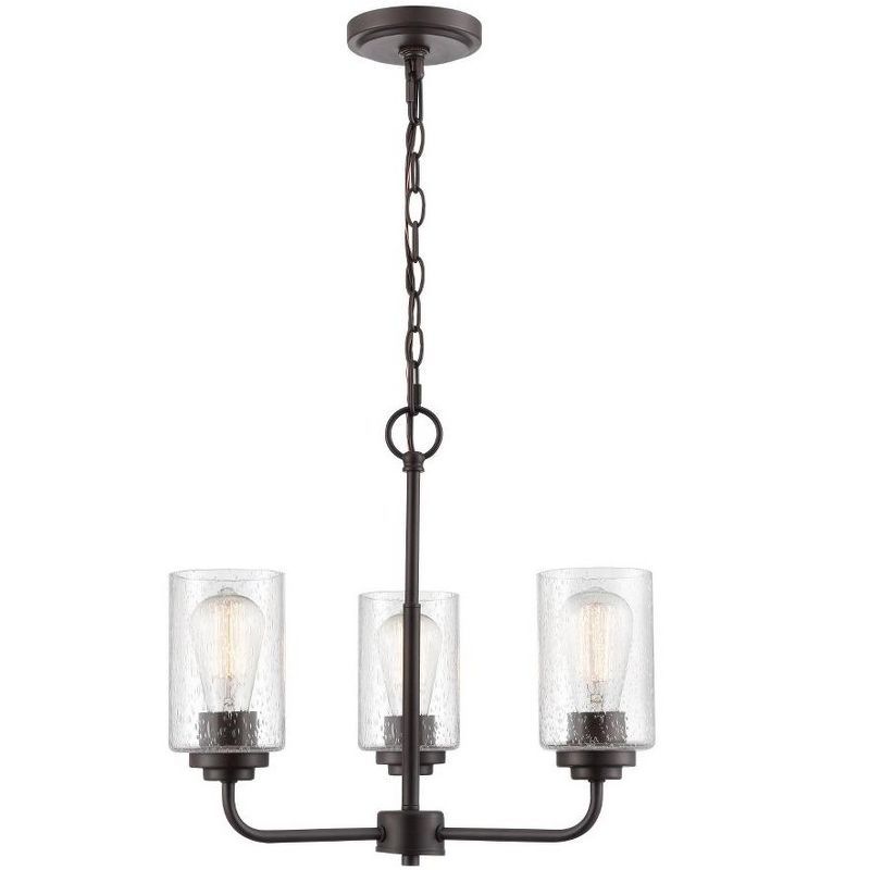 Elegant Rubbed Bronze 3-Light Chandelier with Seeded Glass