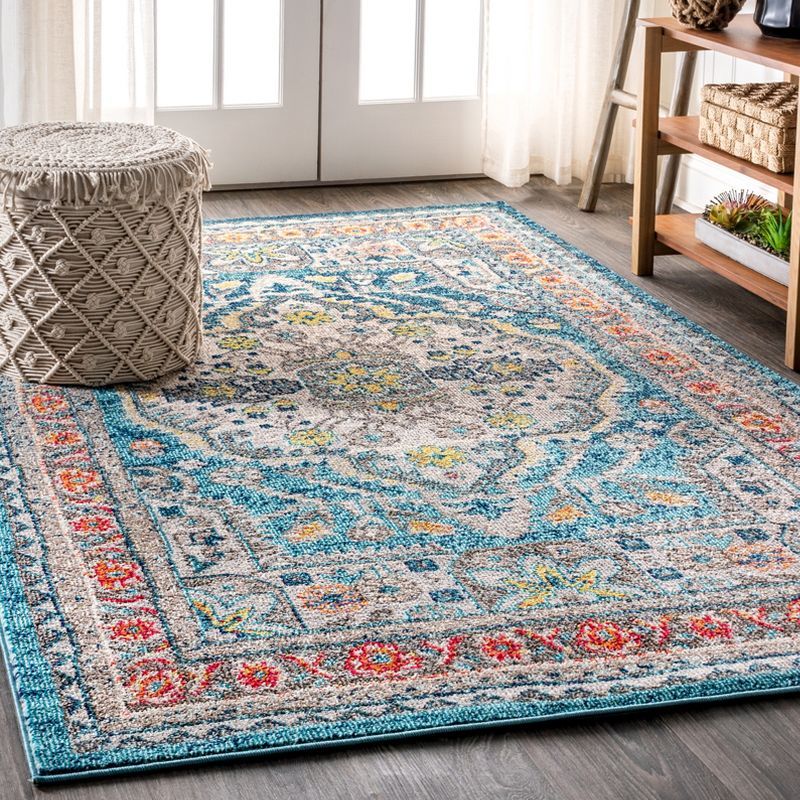 8' x 10' Blue Medallion Synthetic Reversible Area Rug