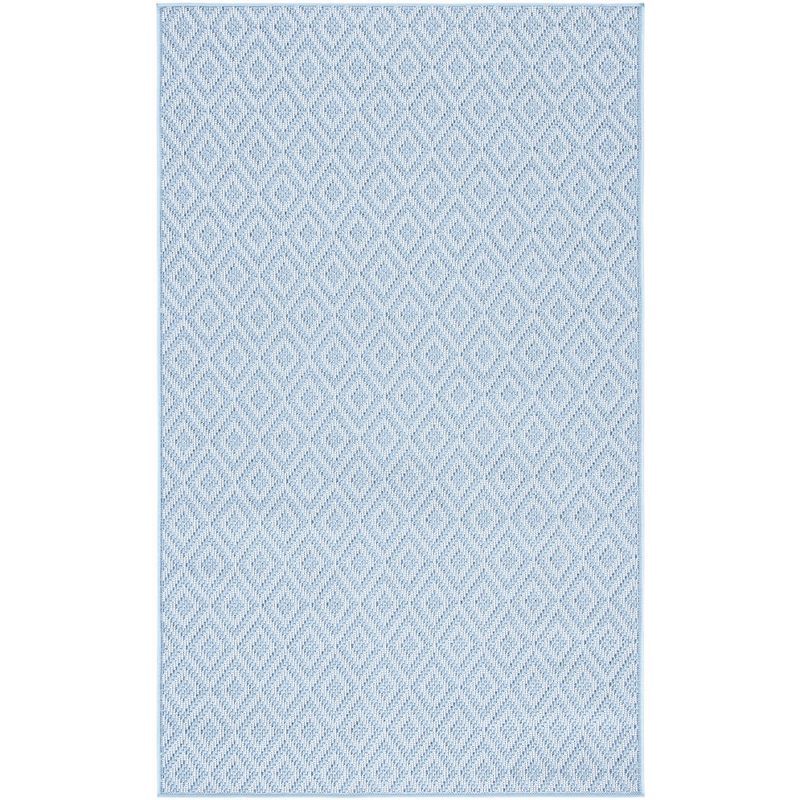 Light Blue Geometric Flat Woven Indoor/Outdoor Rug, 4' x 6'