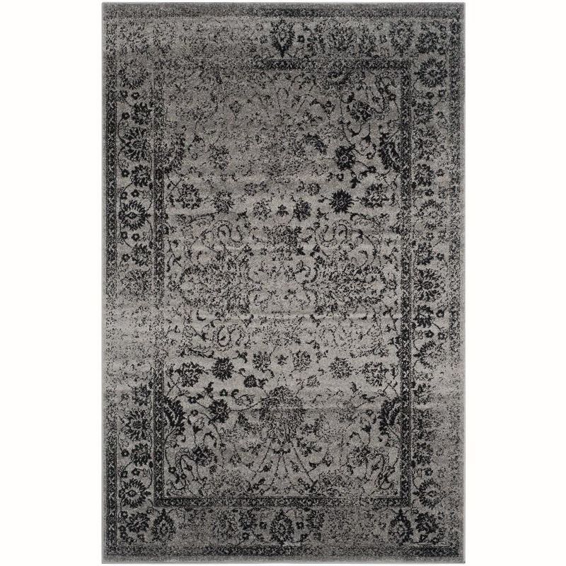 Grey/Black Floral Synthetic 6' x 9' Easy-Care Rectangular Rug