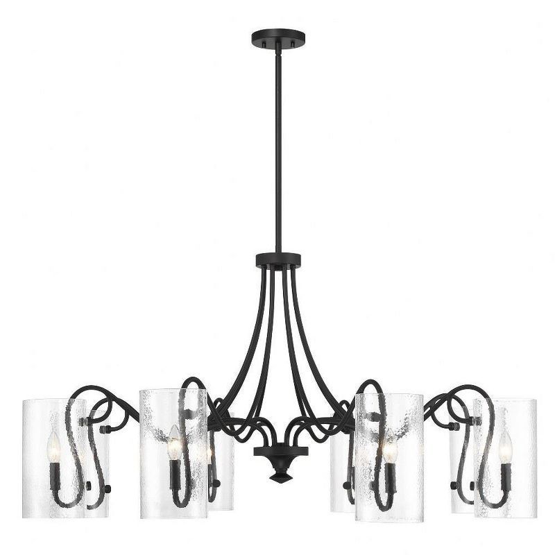 Matte Black 8-Light Chandelier with Clear Hammered Glass Shades