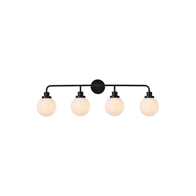 Hanson 4-Light Black and Opal White Glass Bath Sconce