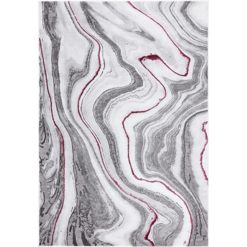 Gray and Wine Abstract 8' x 10' Synthetic Area Rug