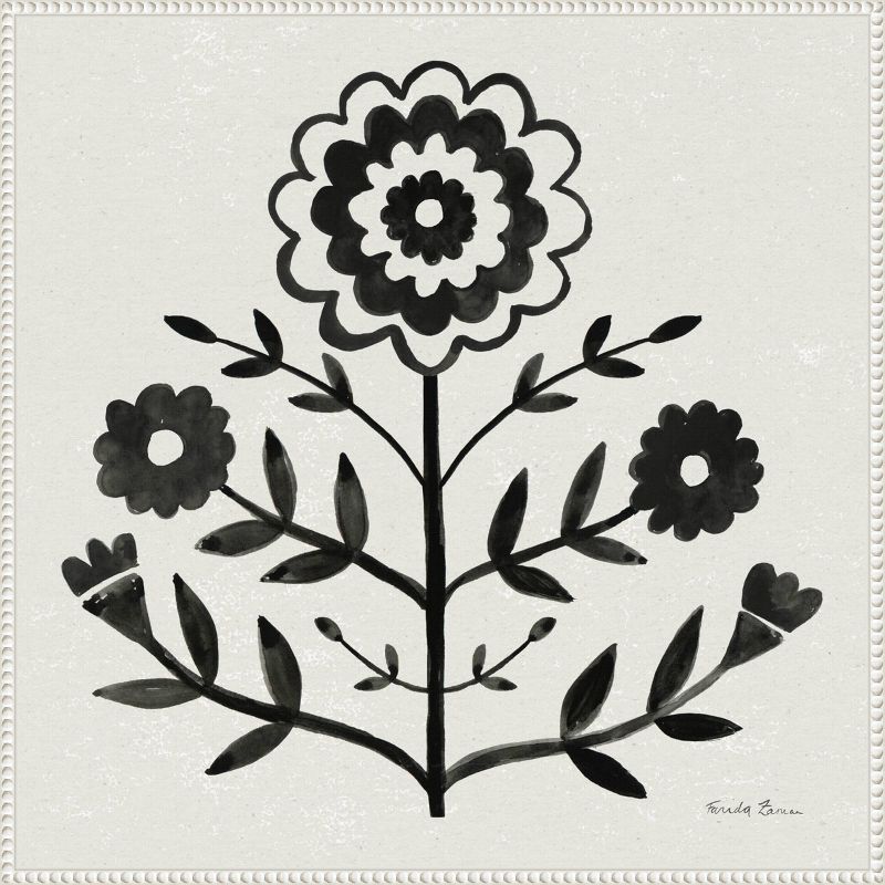 30"x30" Black and White Botanic-Inspired Framed Canvas Wall Art