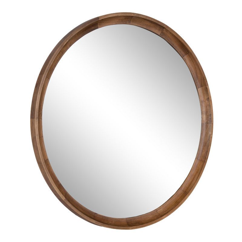 Rustic Brown Round Wooden Bathroom Vanity Mirror, 30 Inch Diameter