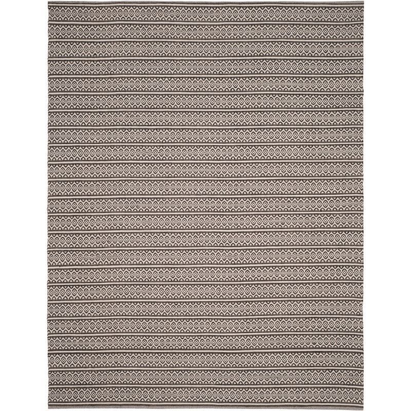 Ivory and Black Hand-Woven Wool Cotton Blend 9' x 12' Rug