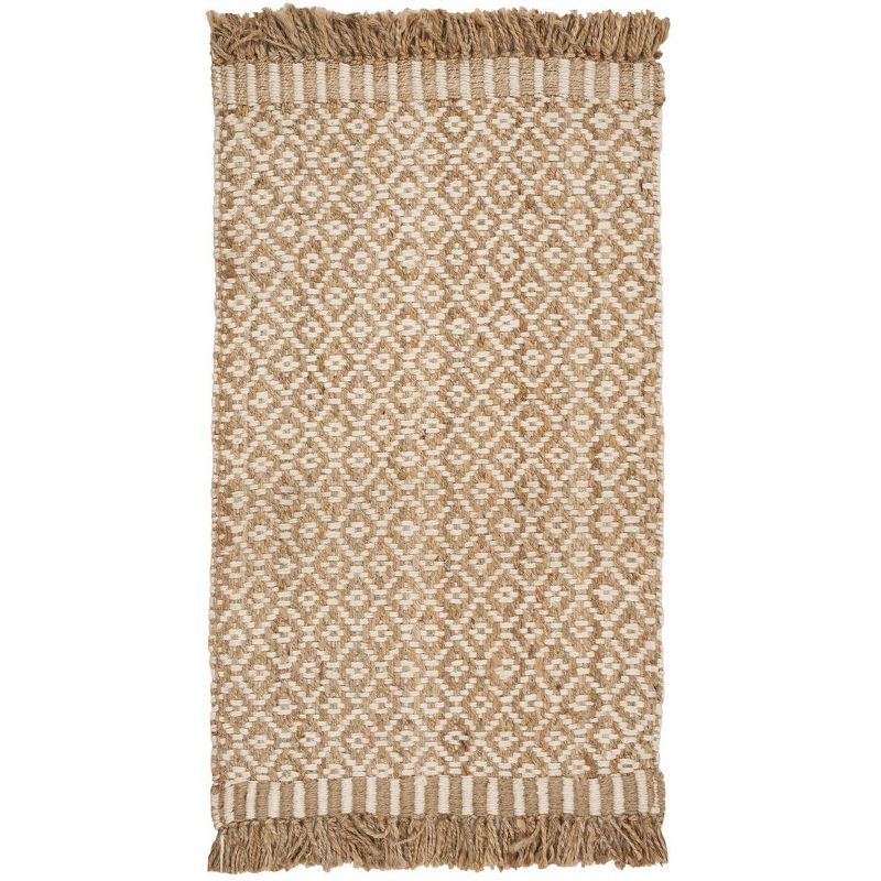 Natural Ivory Handwoven Jute Area Rug with Fringe, 4' x 6'