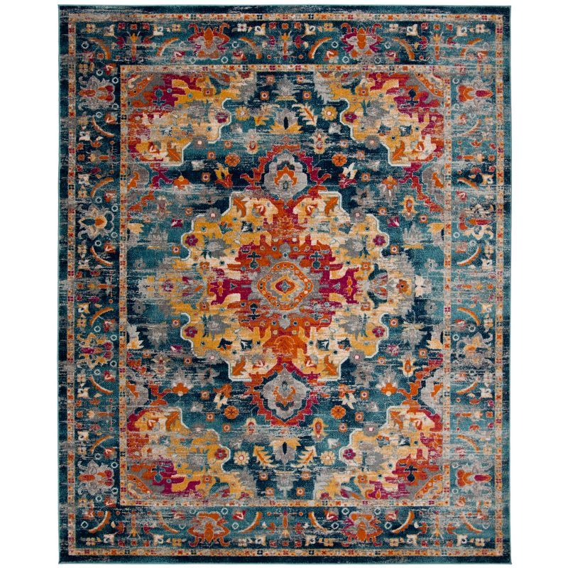 Rectangular 9' x 12' Blue Synthetic Easy Care Area Rug