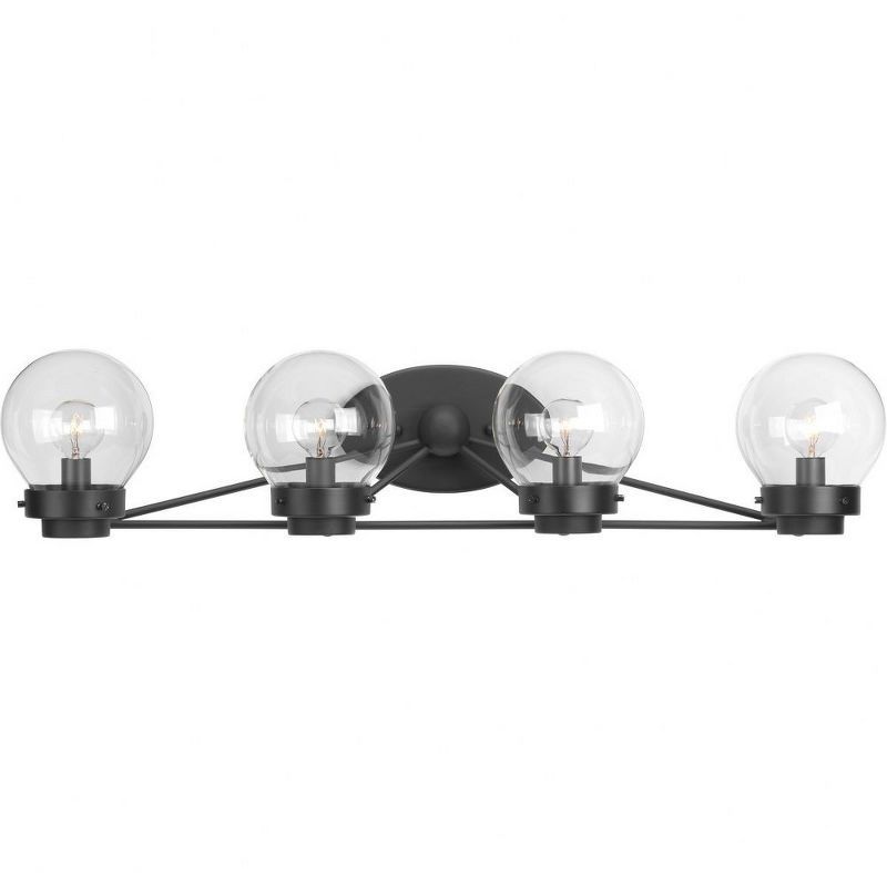 Matte Black 4-Light Bath Vanity Fixture with Clear Globe Shades