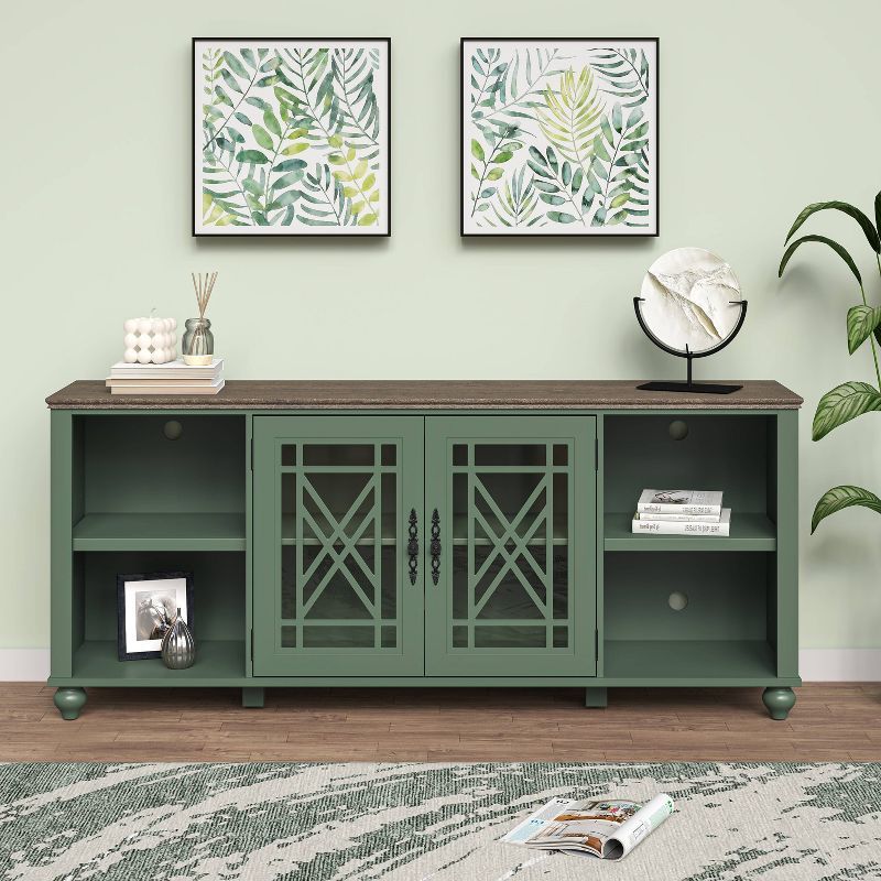 Festivo Green 70" Oak Vintage TV Stand with Cabinets