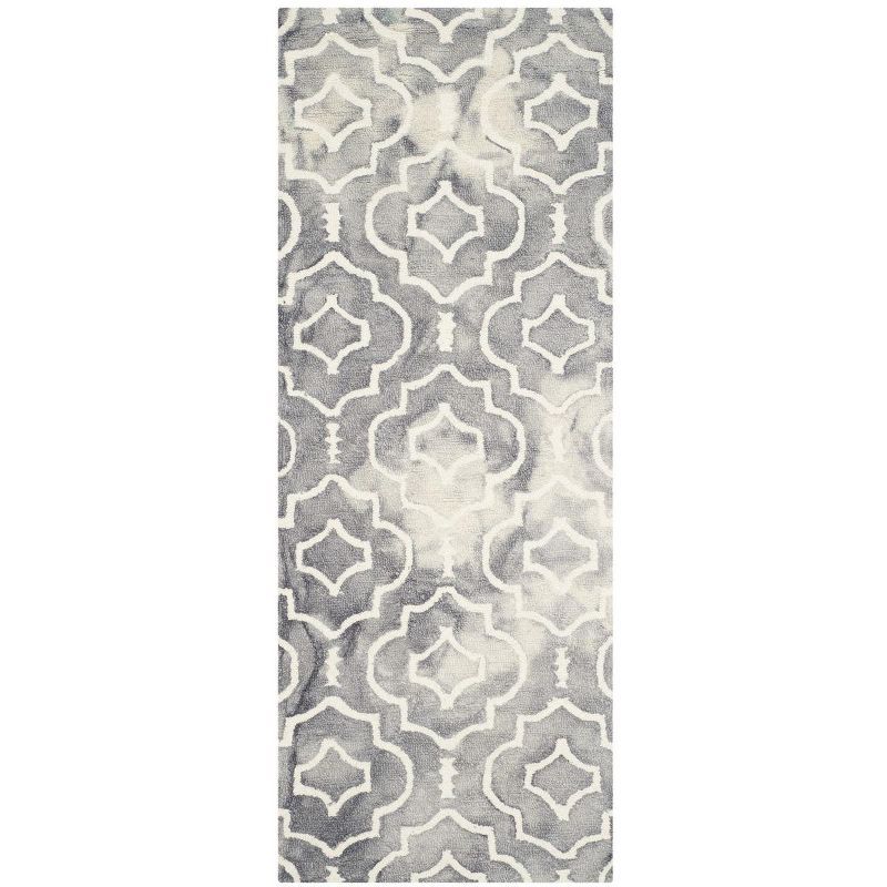 Handmade Grey and Ivory Wool Geometric Runner Rug 2'3" x 12'