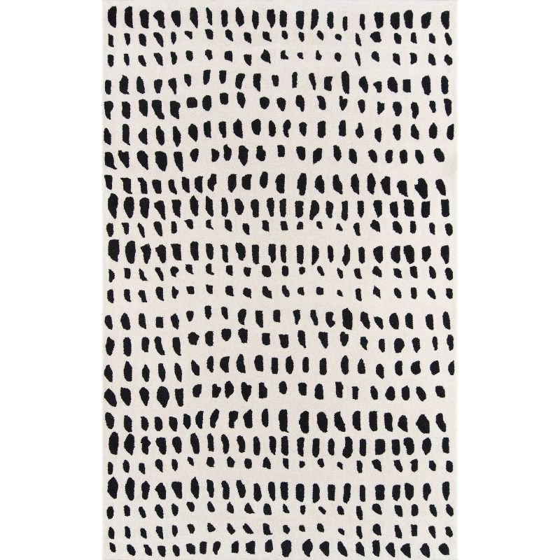 Ivory Geometric Hand Tufted Wool Rug 5ft x 8ft
