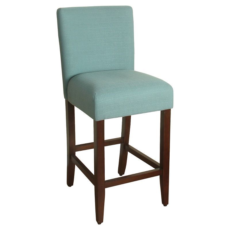 Transitional Textured Aqua Fabric Barstool with Dark Walnut Wood Legs, 29-inch