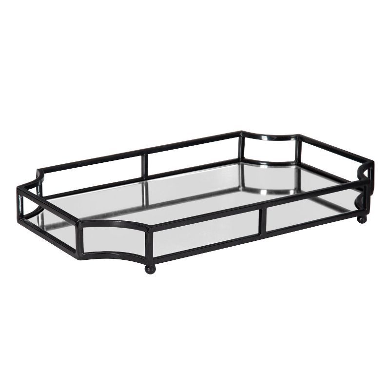 Black Mirrored Glass Rectangular Decorative Tray with Scalloped Edges