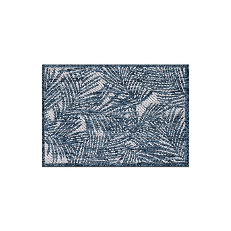 Navy Floral Synthetic Flat Woven Rectangular Rug 2'x3'