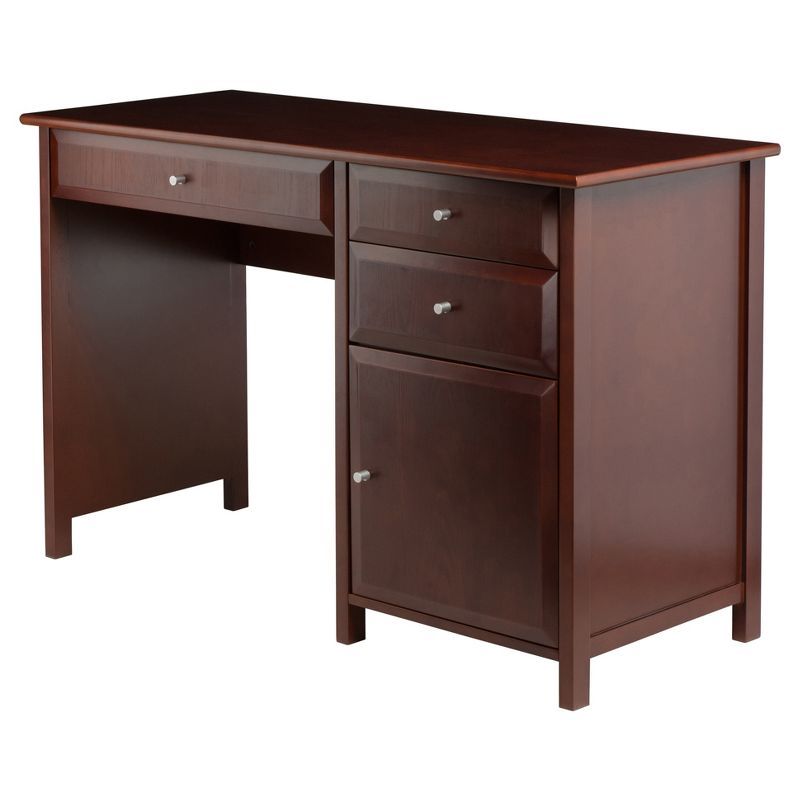 Walnut Transitional Wood Office Desk with Filing Cabinet