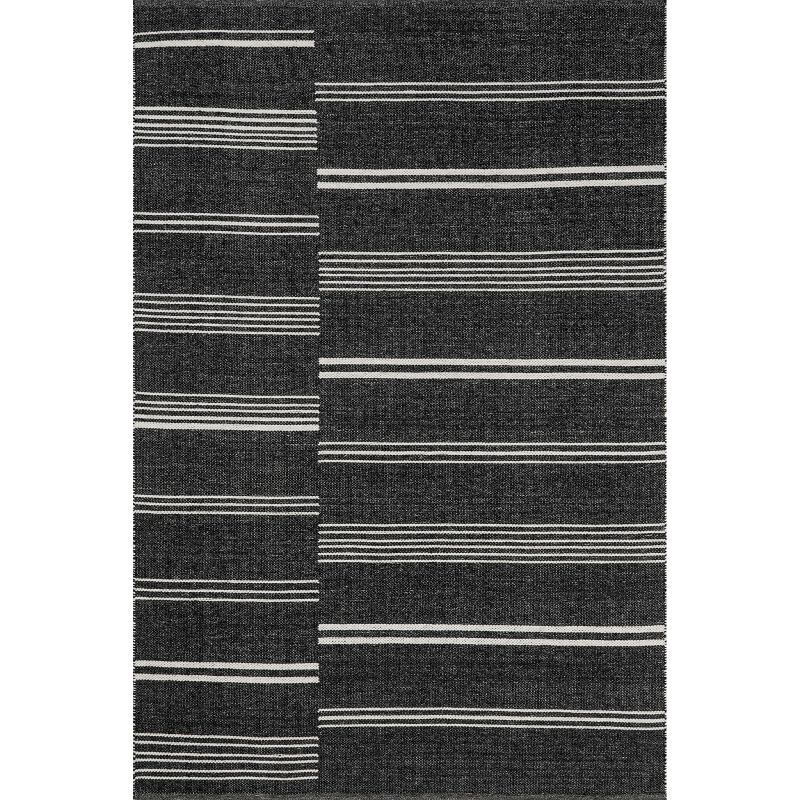 Handmade Dark Grey Wool Reversible Striped Runner Rug, 2' 6" x 8'