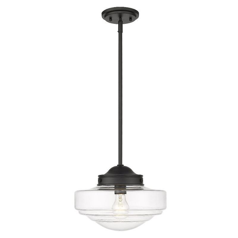 Artisan Blown Glass 12" Pendant Light in Matte Black and Clear