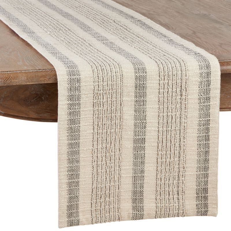 Ivory and Gray Cotton Striped Table Runner