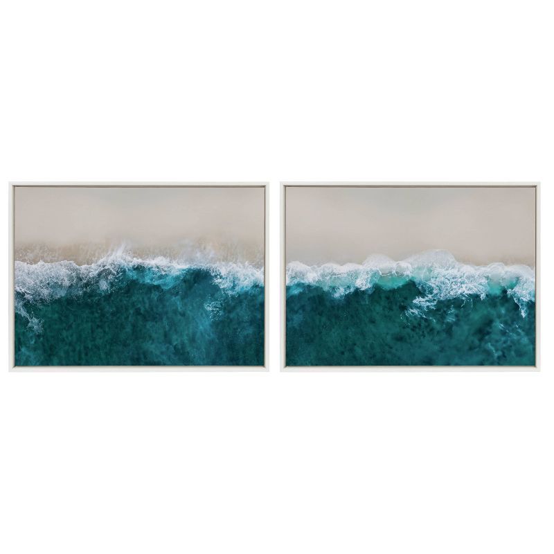 Sylvie Waves Crashing on Beach Framed Canvas Art Set