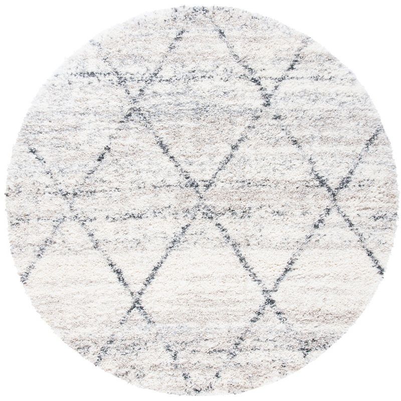 Ivory and Grey Round Hand-knotted Shag Rug