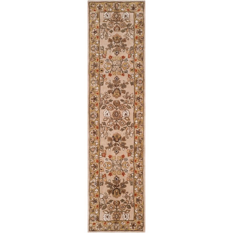 Ivory and Gold Hand-Knotted Wool Runner Rug