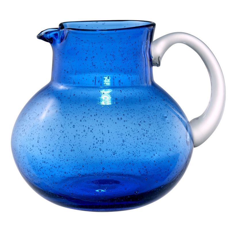 Cobalt Blue Handblown Glass Bubble Shape Pitcher, 90 Oz