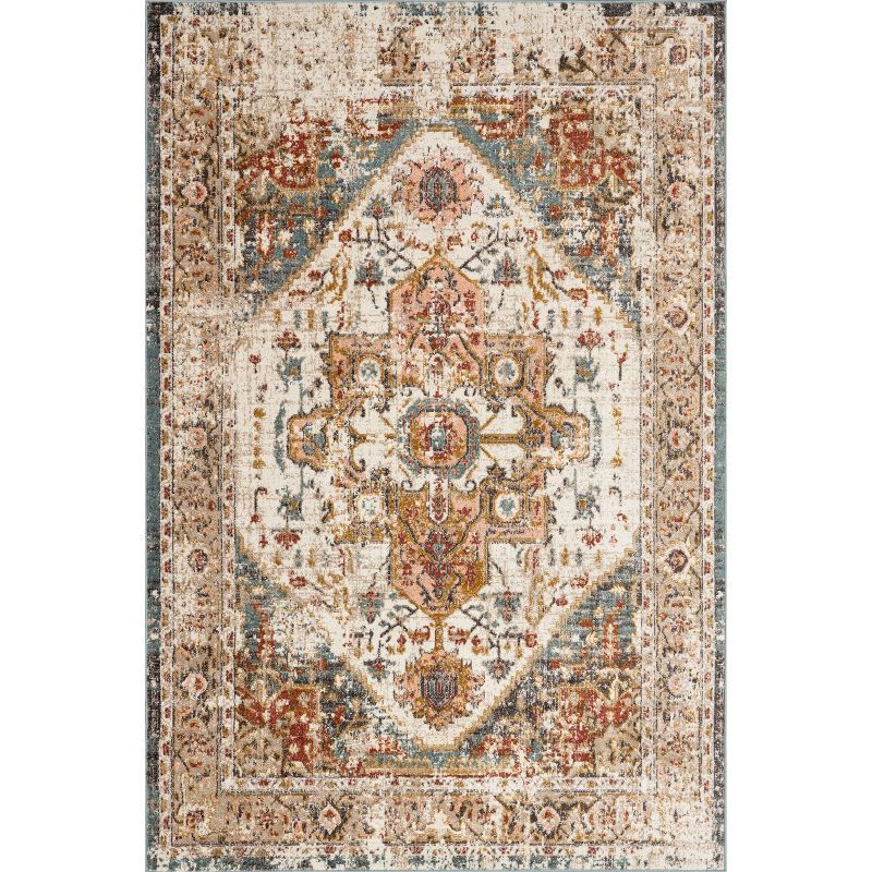 Justine Beige Vintage Medallion 12' x 15' Synthetic Area Rug