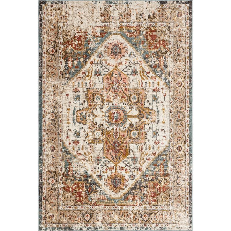 Beige 4x6ft Vintage Medallion Easy-Care Synthetic Rug