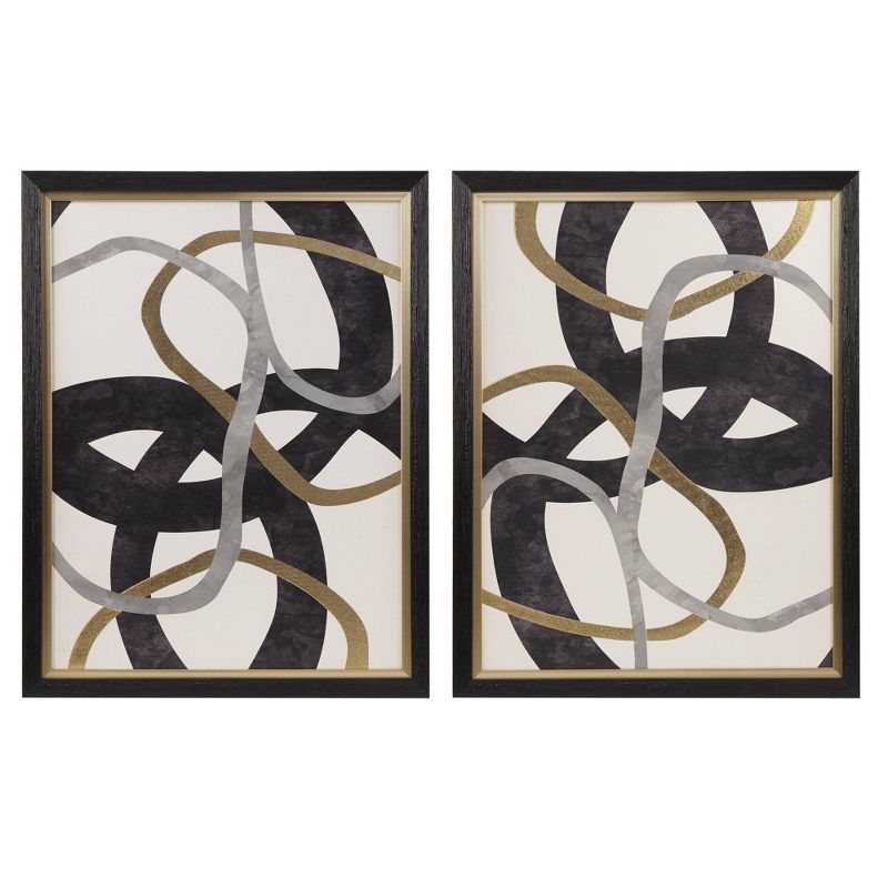 Modern Black and Gold Abstract Framed Canvas Wall Art Set