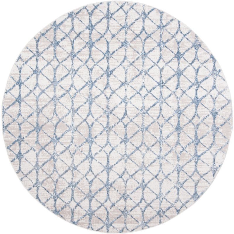 Amelia 9' Round Grey and Blue Geometric Area Rug