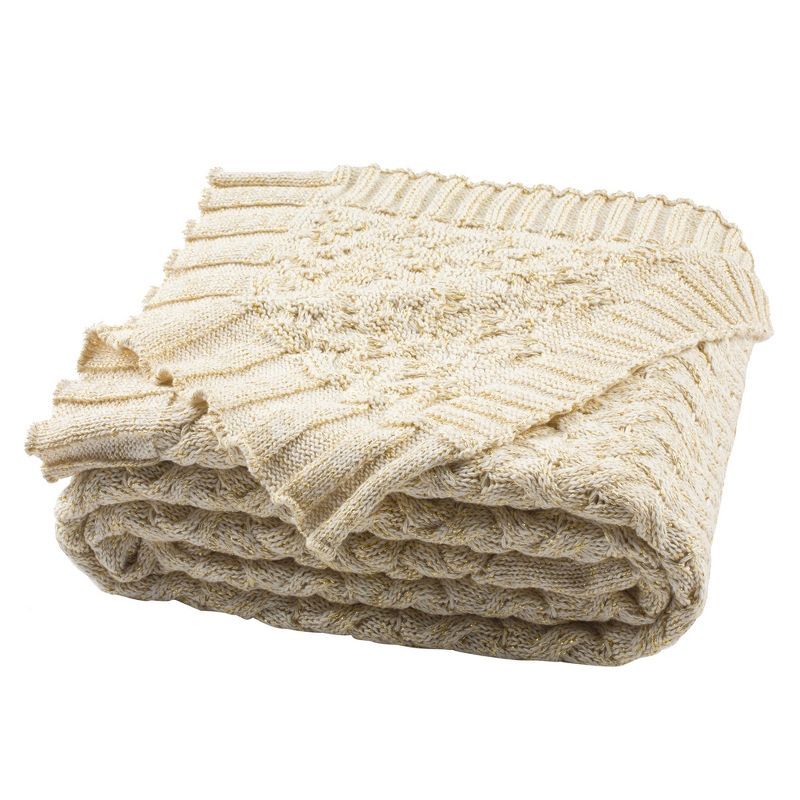 Adara Beige and Gold Cotton Knitted Throw Blanket