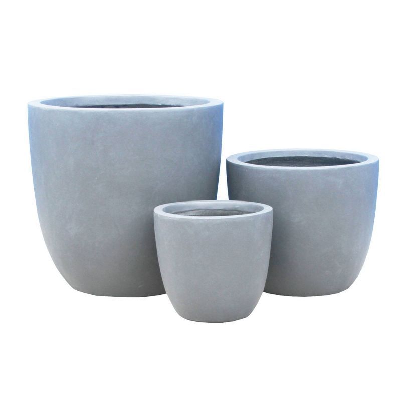 Set of 3 Slate Gray Lightweight Concrete Round Planters