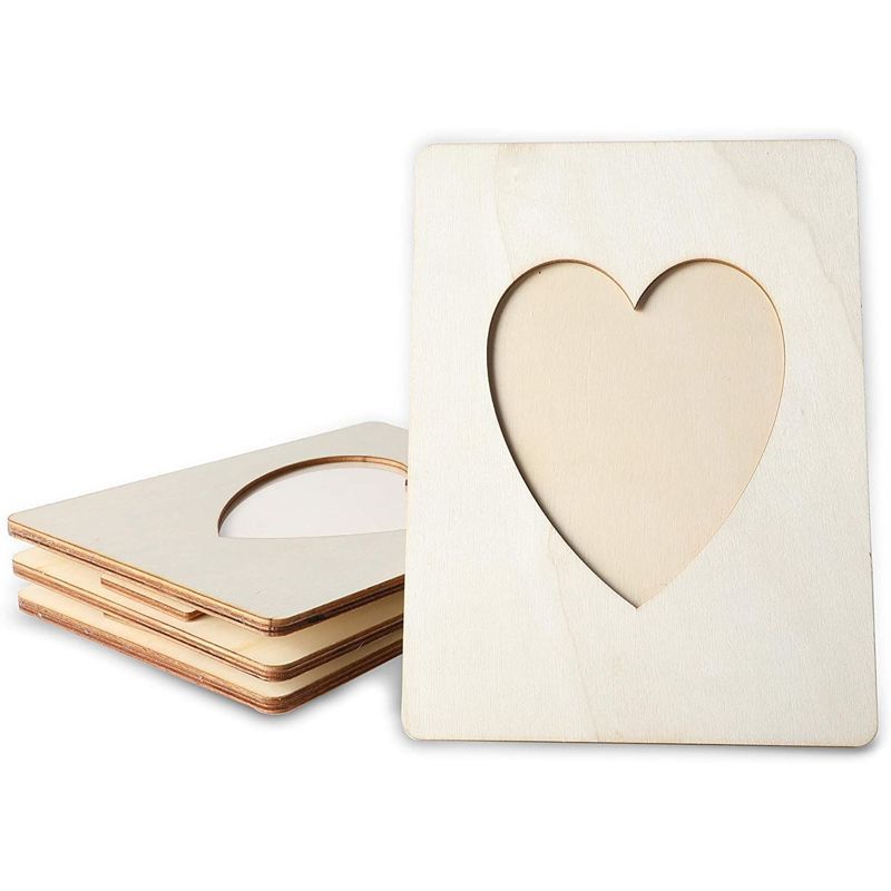 Heart Shaped Unfinished Wood 4x6 Picture Frames, Set of 4