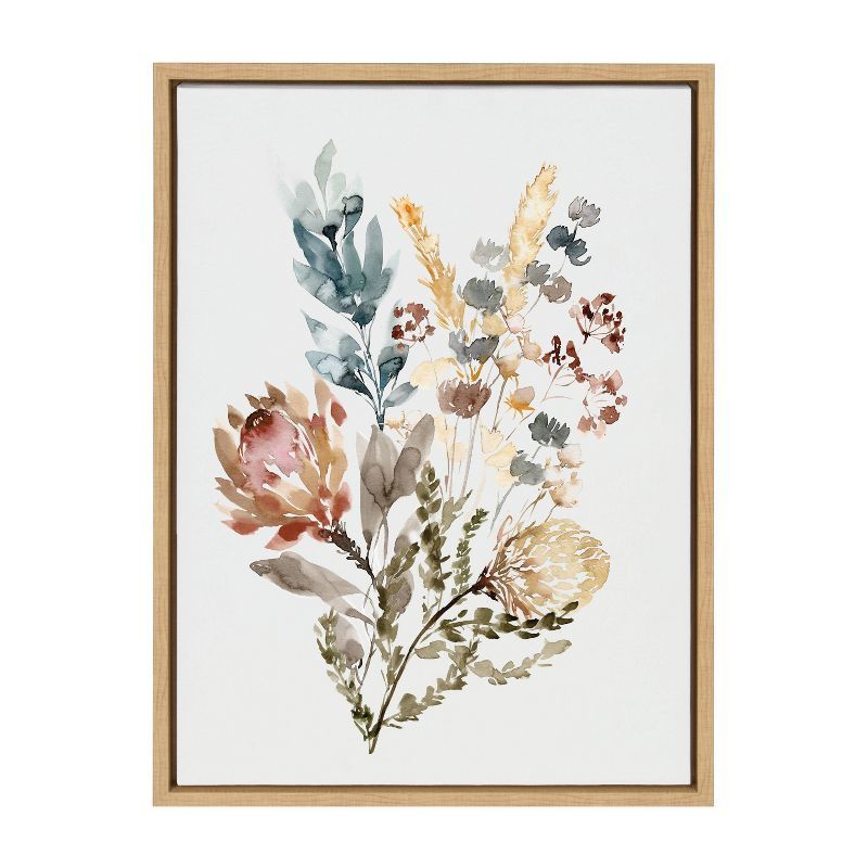 Wildflower Bunch Framed Canvas Wall Art, 18x24, Natural