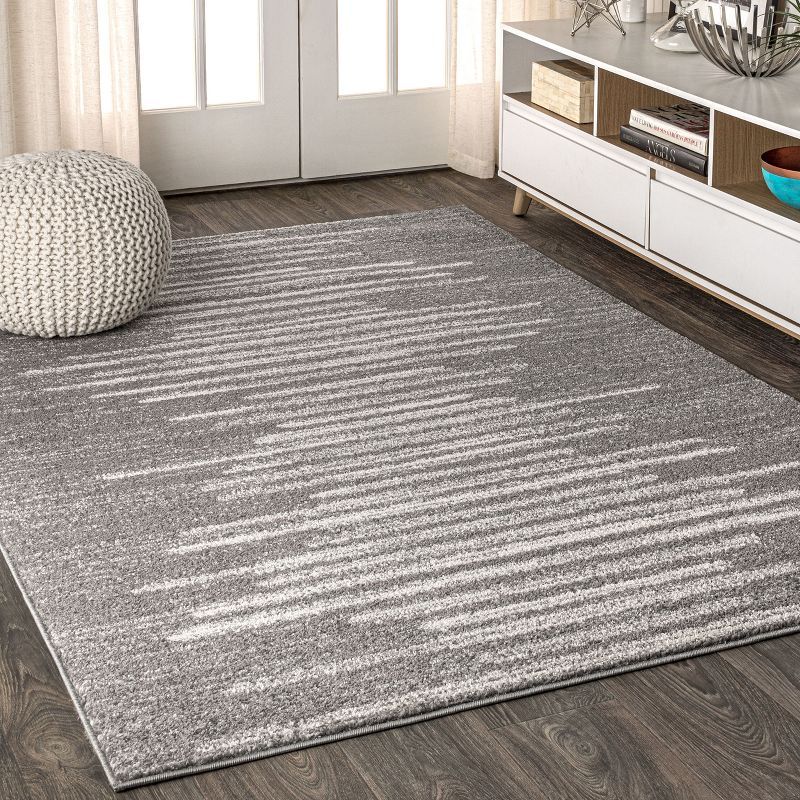 Modern Moroccan-Inspired Gray and Cream Stripe 8' x 10' Area Rug