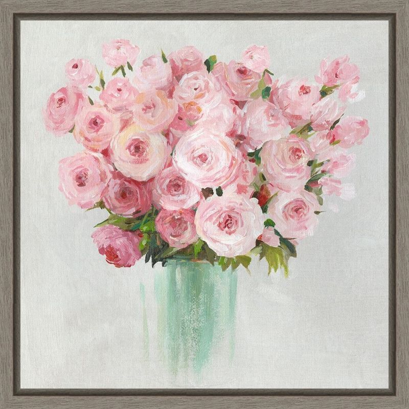 Pink Roses Still Life Canvas Print with Gray Frame, 16 x 16 inches