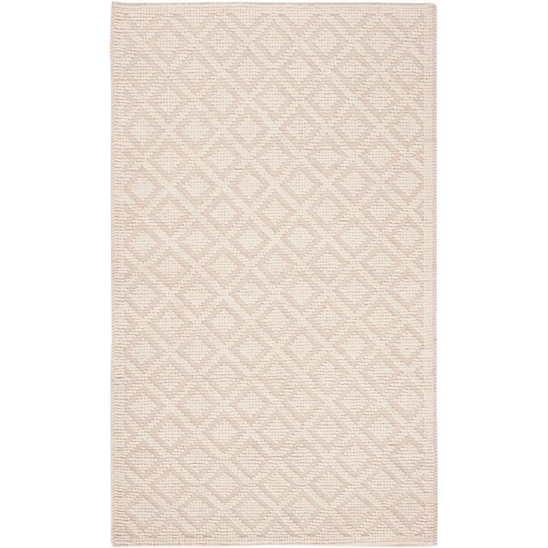 Ivory Handwoven Wool and Cotton Rectangular Area Rug, 3' x 5'