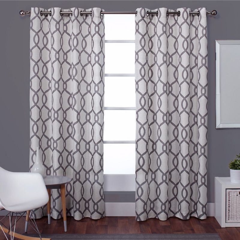 Black Pearl Geometric Linen Blend Light-Filtering Grommet Curtain Panels, 63" x 54"