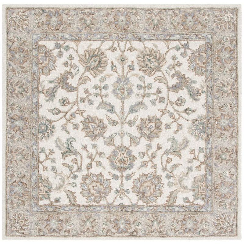 Hand-Tufted Elegance 72" Square Gray Wool Area Rug